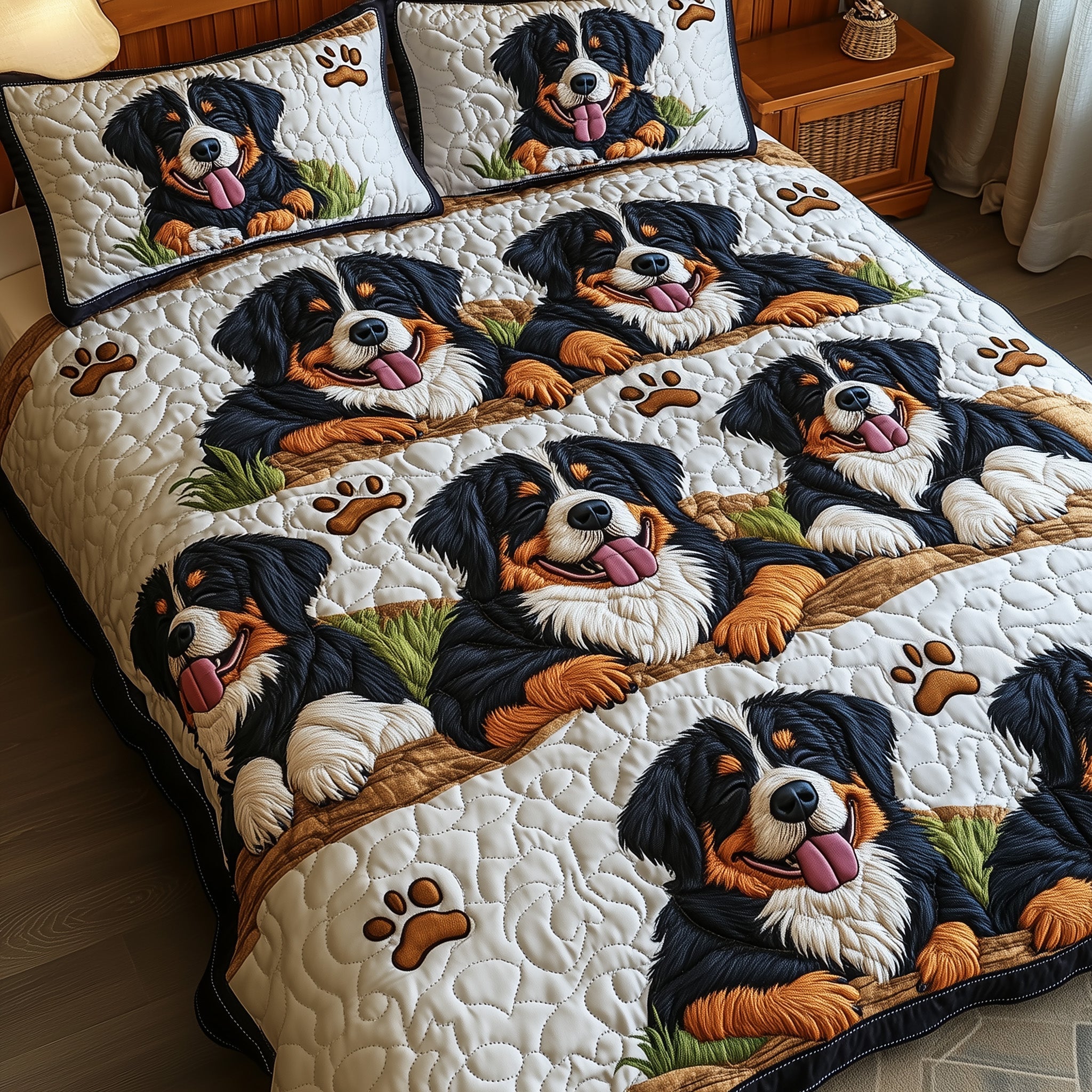 Bernese Quilted Bedding Set Duvet Cover Bed Sheet Dog Related Gifts