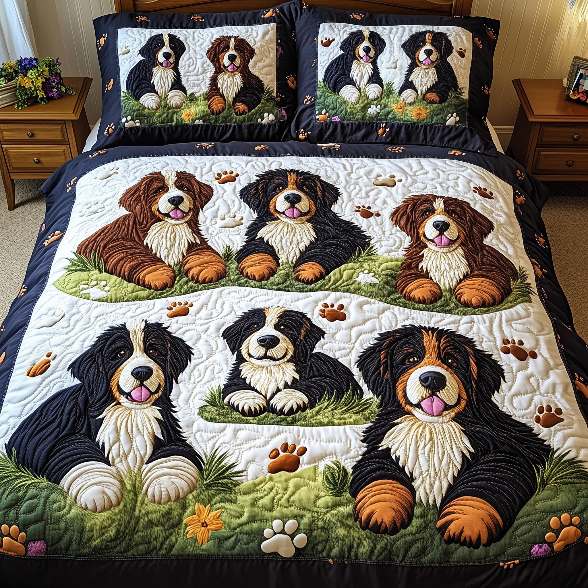Bernese Quilted Bedding Set Duvet Cover Bed Sheet Funny Dog Owner Presents