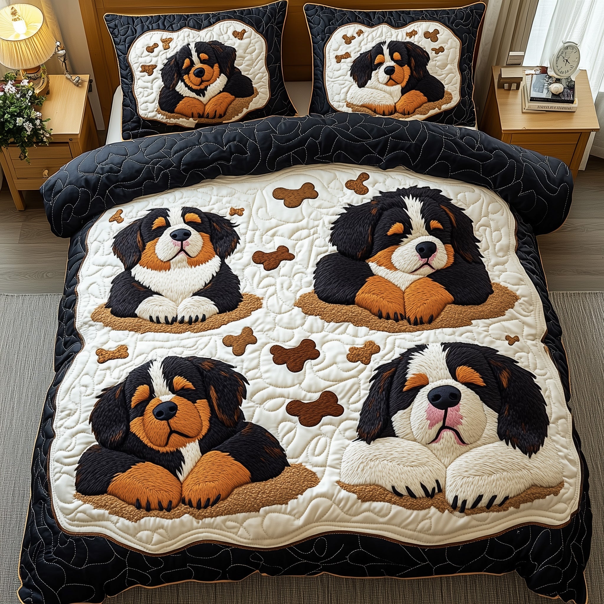Bernese Quilted Bedding Set Duvet Cover Bed Sheet Funny Gift For Dog Owner