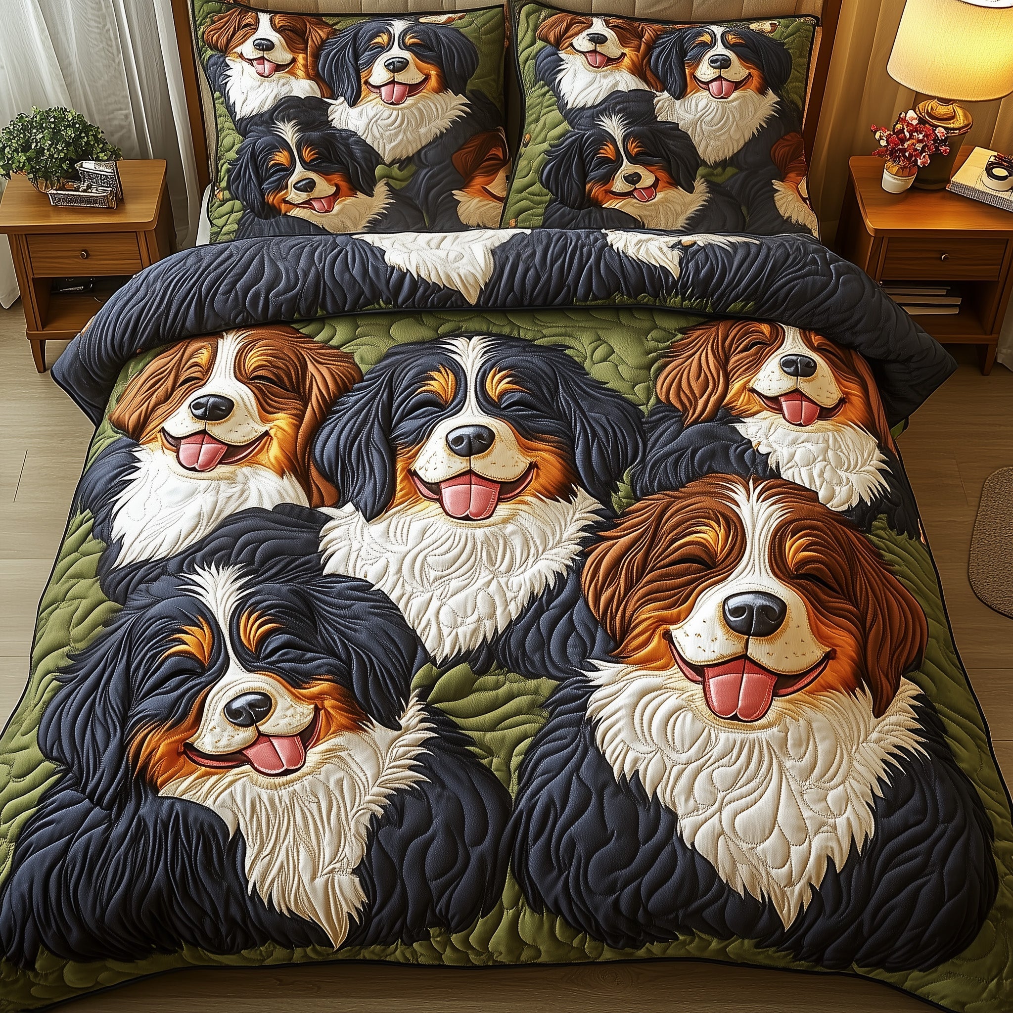 Bernese Quilted Bedding Set Duvet Cover Bed Sheet Funny Presents For Dog Owners
