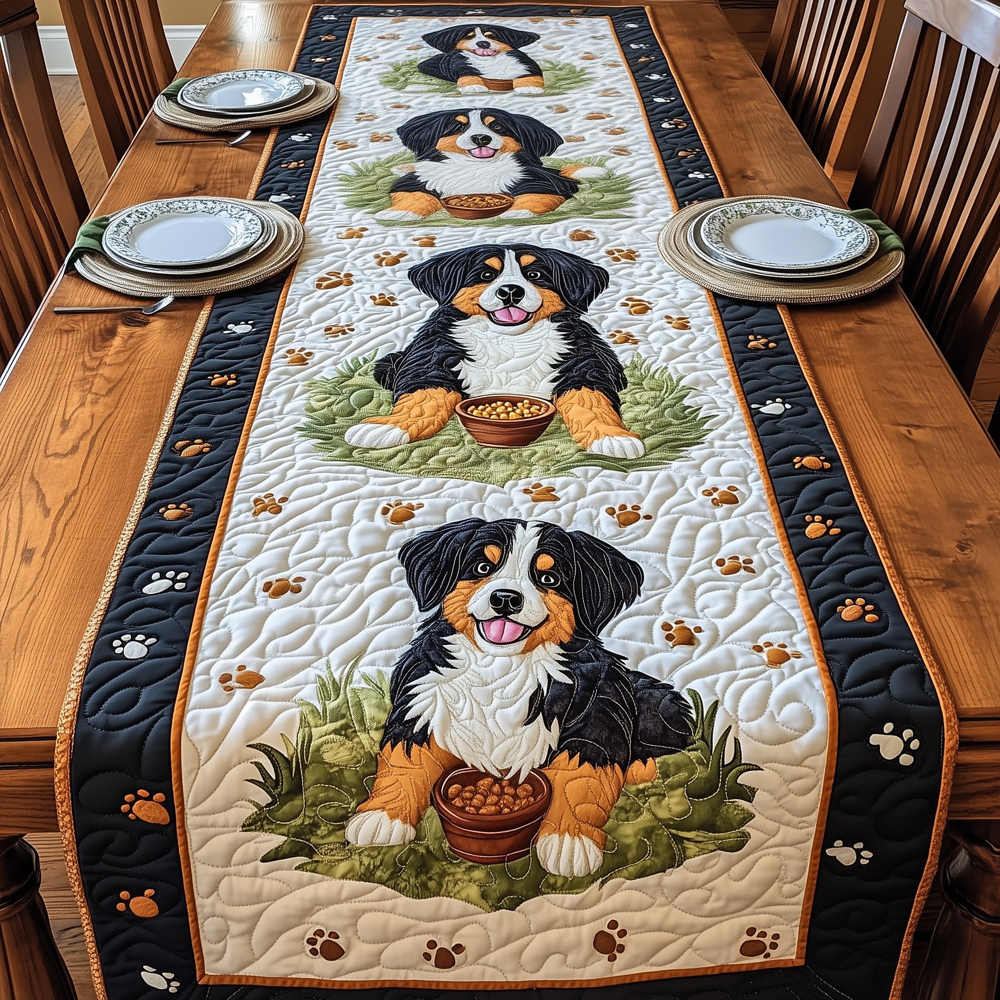 Bernese Quilted Table Runner Christmas Table Runner for Dining Room