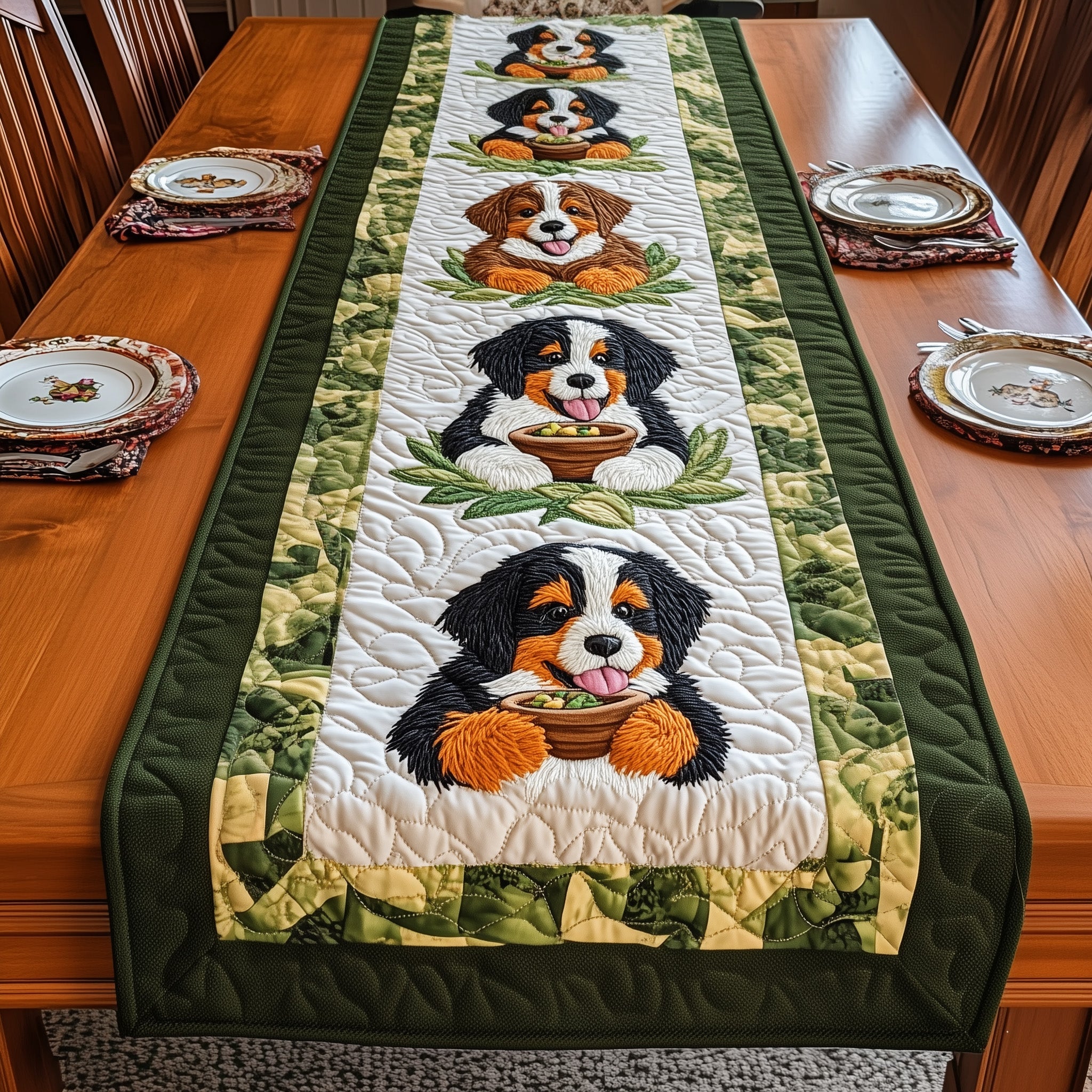 Bernese Quilted Table Runner Cozy Christmas Table Runner