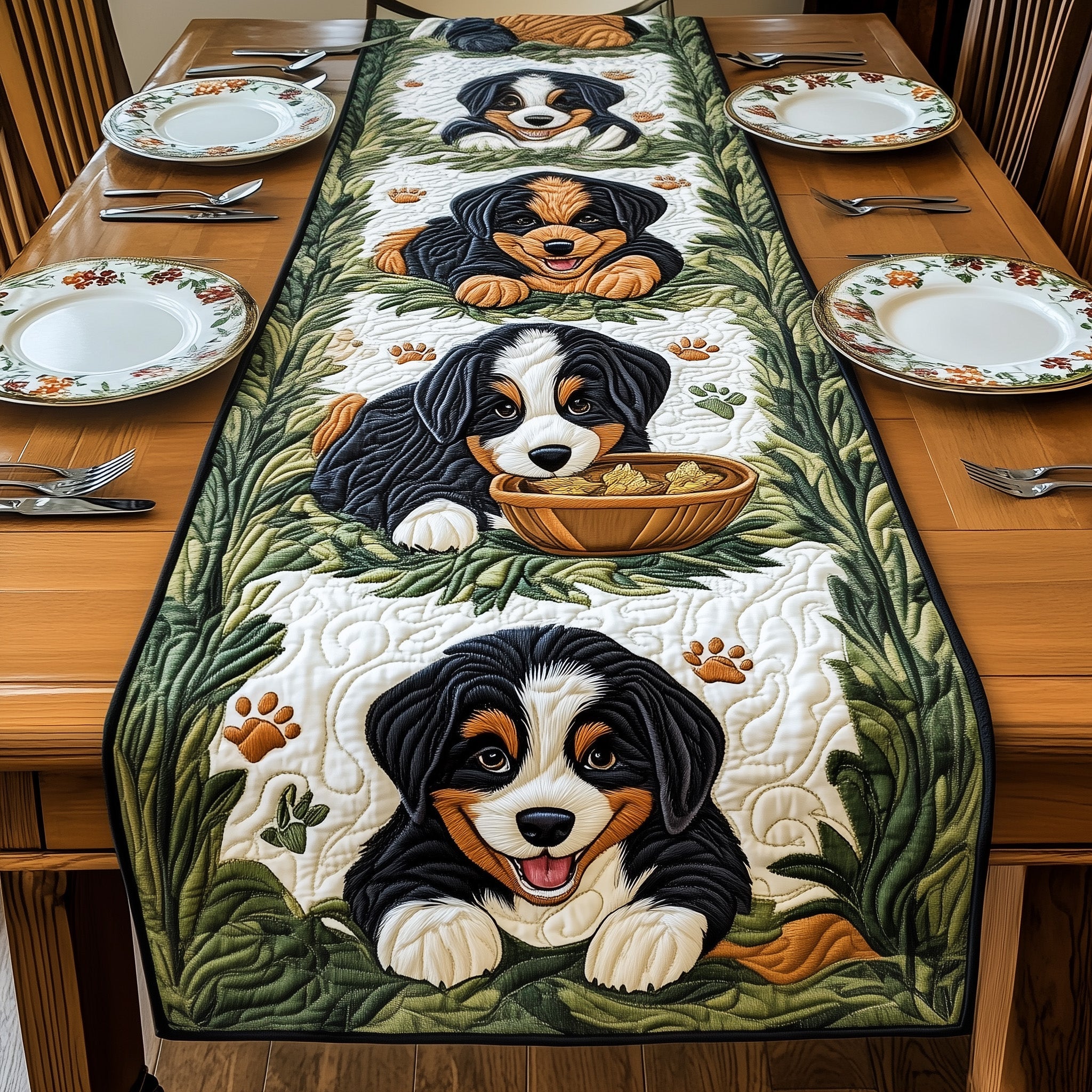 Bernese Quilted Table Runner Holiday Dinner Table Runner