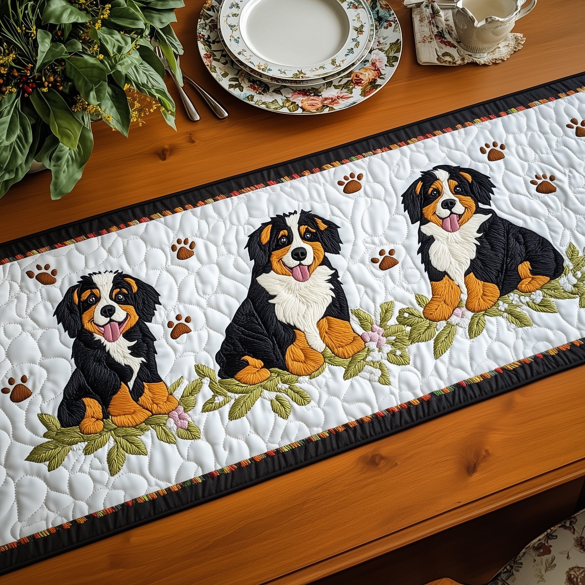 Bernese Quilted Table Runner Winter Holiday Table Runner Decor
