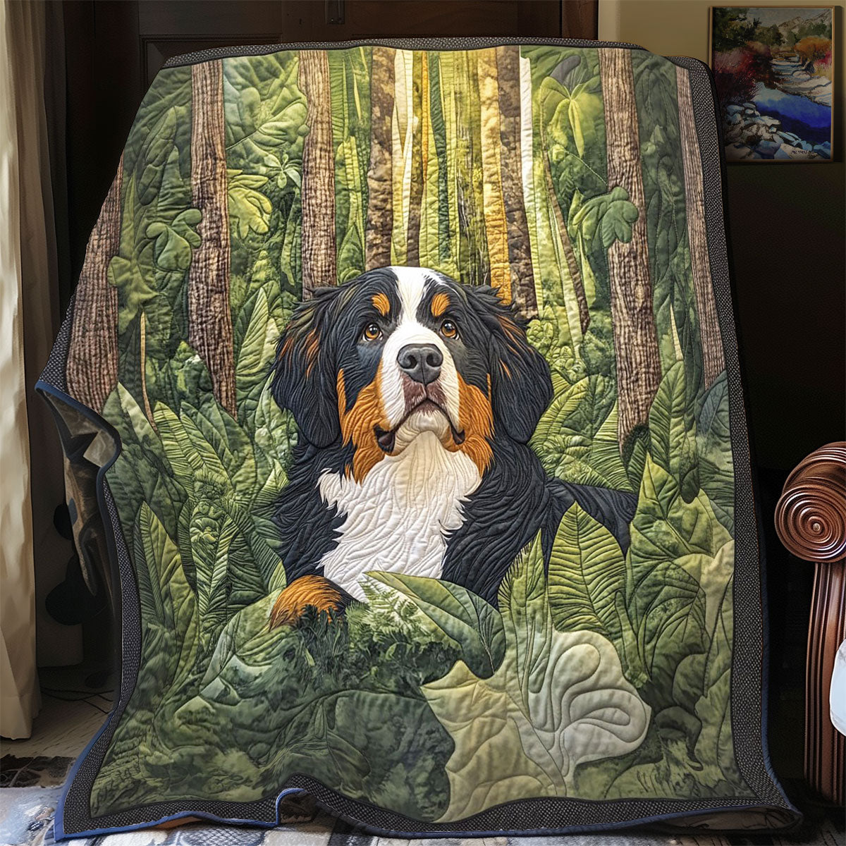 Bernese Woodland Haven Quilted Blanket Queen Size Blanket Xmas Gifts For Aunts And Uncles