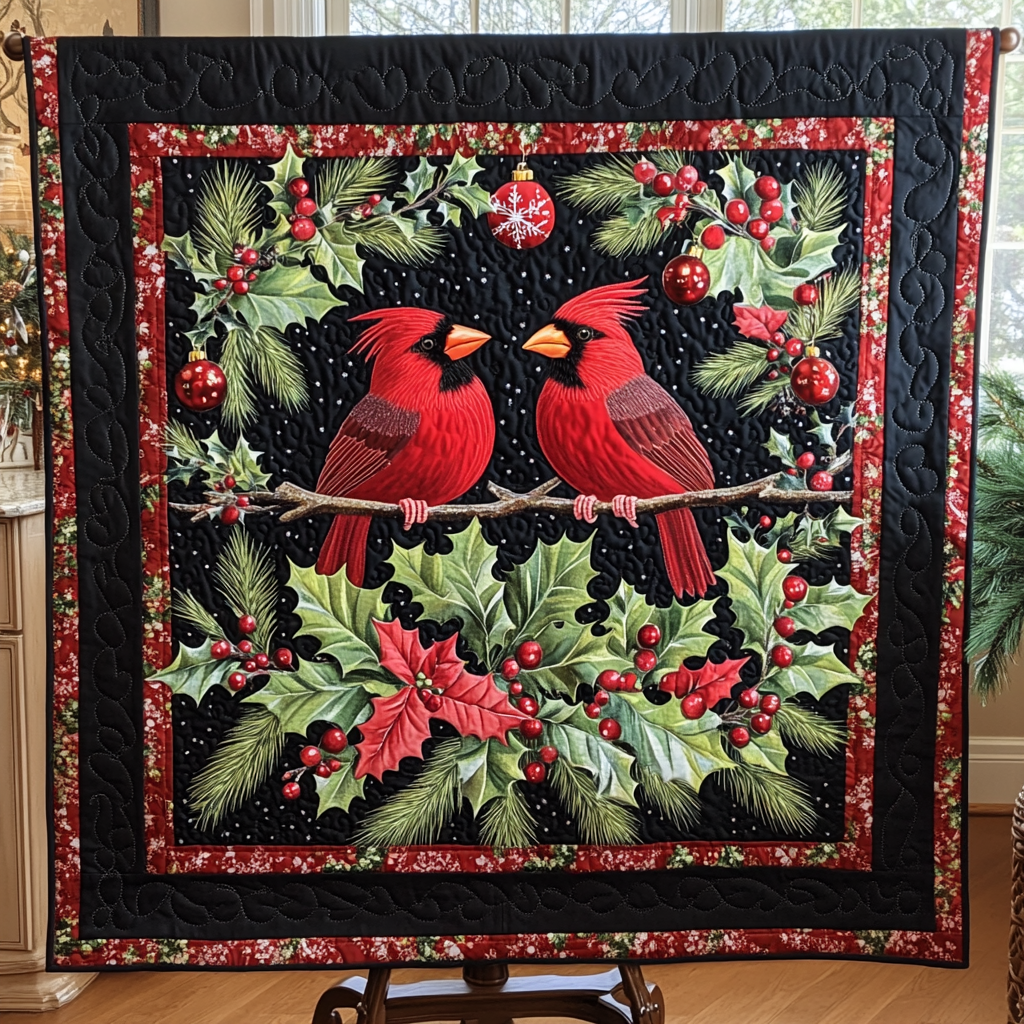 Berries and Branches Quilted Blanket Unique Cardinal Bird Gifts