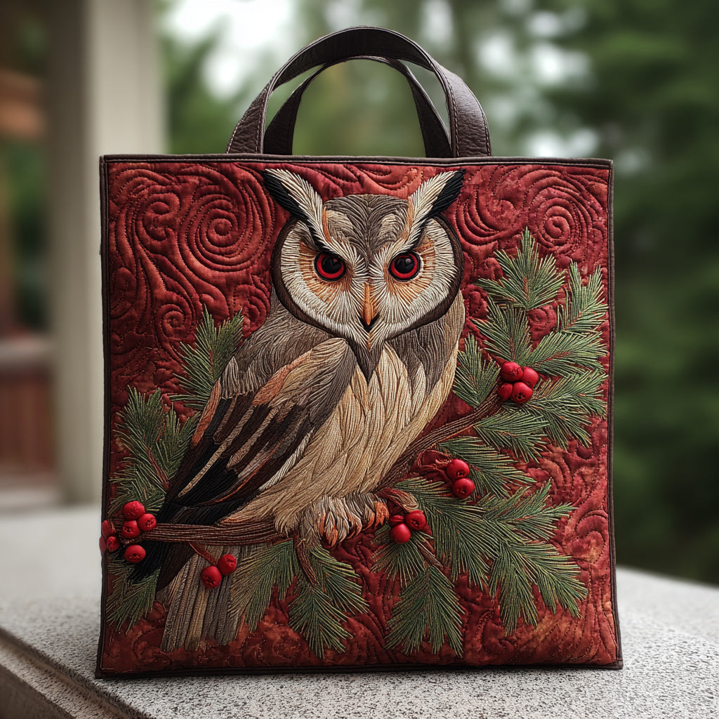 Berry Branch Owl Quilted Tote Bag Best Gifts For Owl Lovers