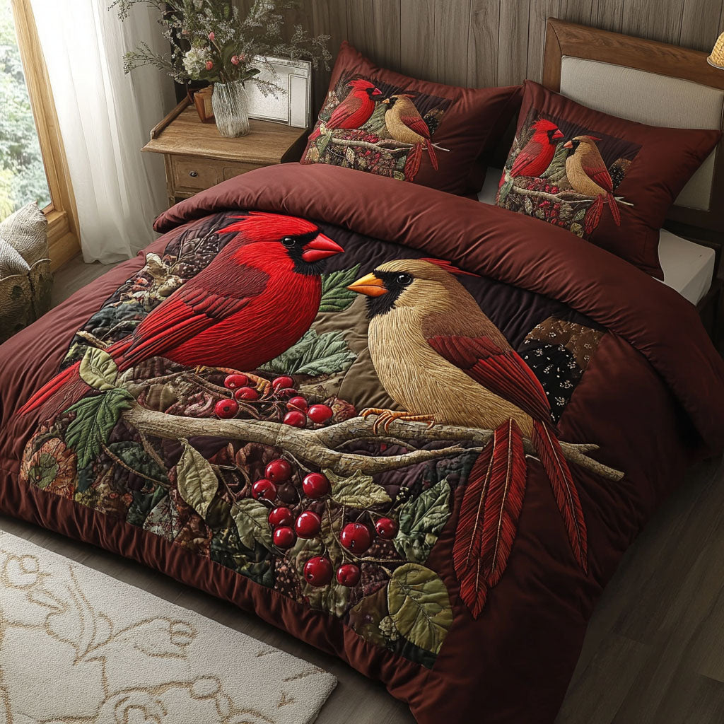 Berry Branch Quilted Bedding Set Bed Decorations Cardinal Themed Gifts