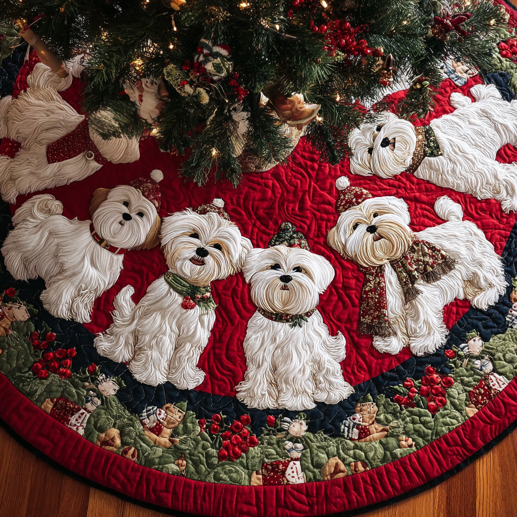 Berry Maltese Wreath Quilted Christmas Tree Skirt Xmas Decorations Gifts For New Dog Owners