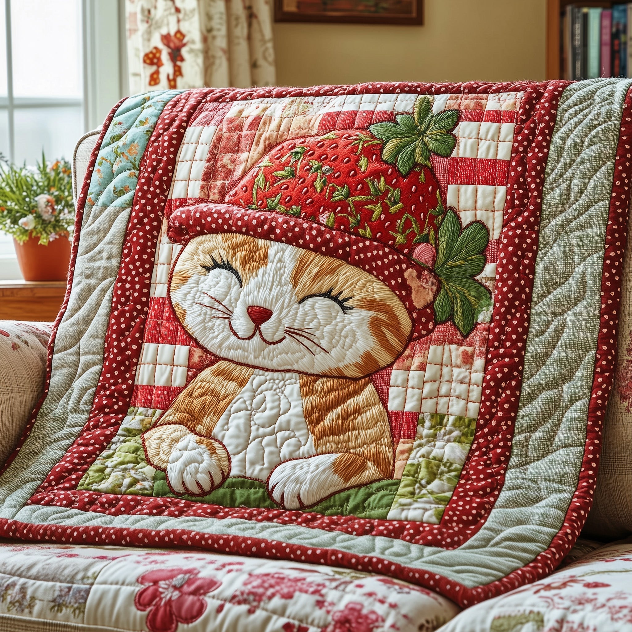 Berry Meowgic Cat Cute Motif Quilted Blanket Cute Feline Fruit Presents For Kitty Lovers