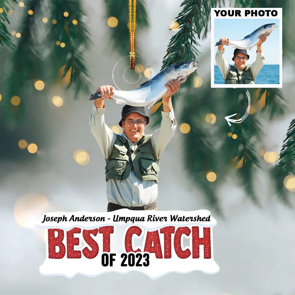 Best Catch Of The Year Personalized Custom Photo Mica Ornament Christmas Gift For Fish