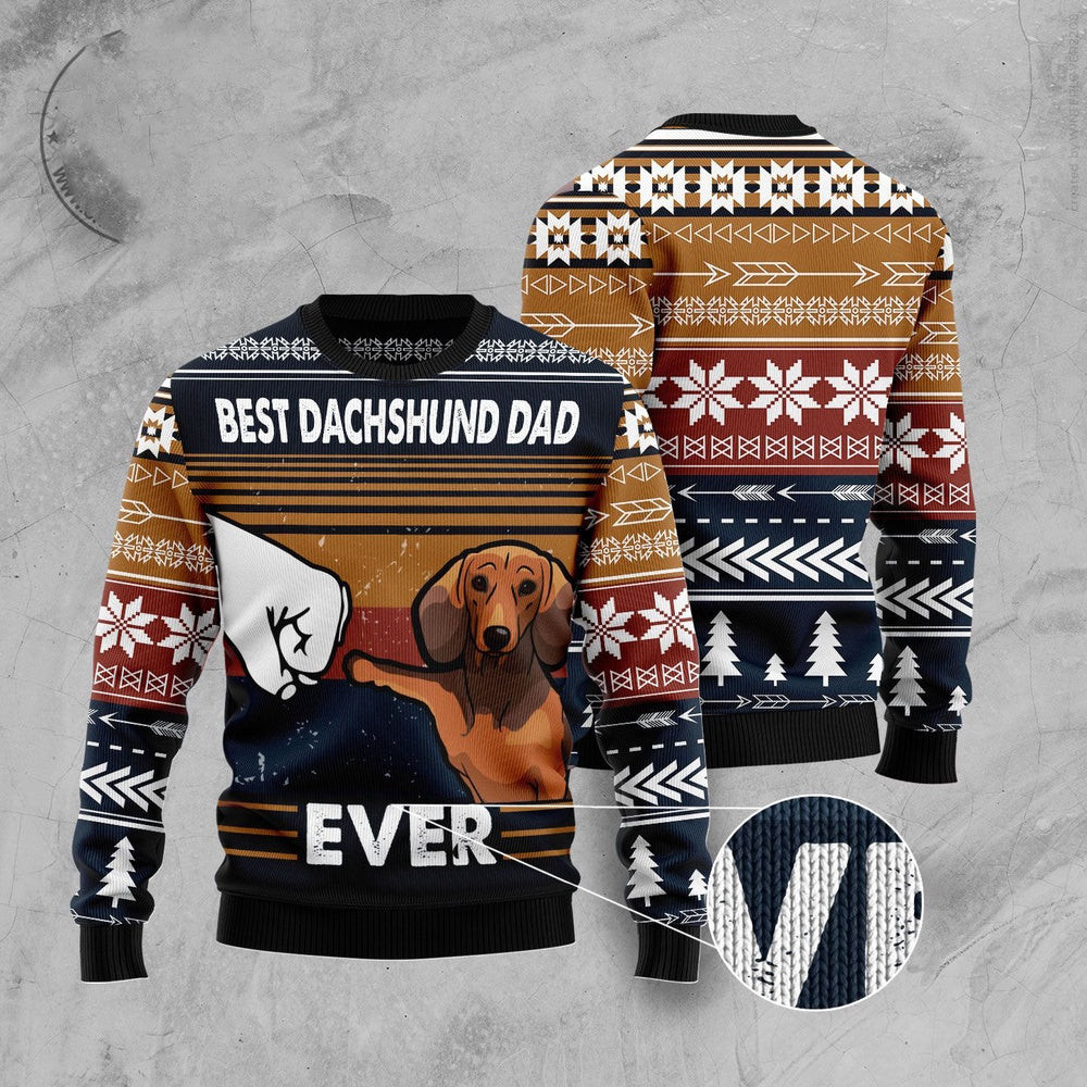Best Dachshund Dad Ever Ugly Christmas Sweater Funny Ugly Christmas Sweater Best Secret Santa Gifts