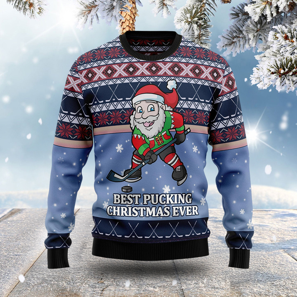 Best Fcking Christmas Ever Ugly Christmas Sweater Holiday Wear Gifts For Hockey Lover