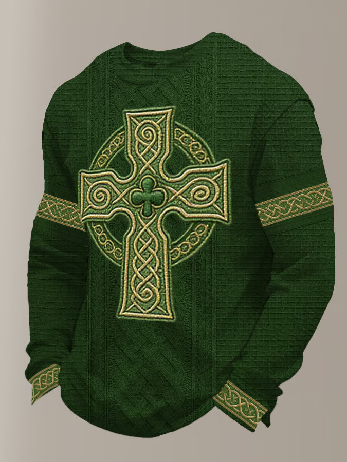 Best St Patty'S Day Shamrock Celtic Knot Cross Print Long Sleeve T Shirt Irish Festival Gifts