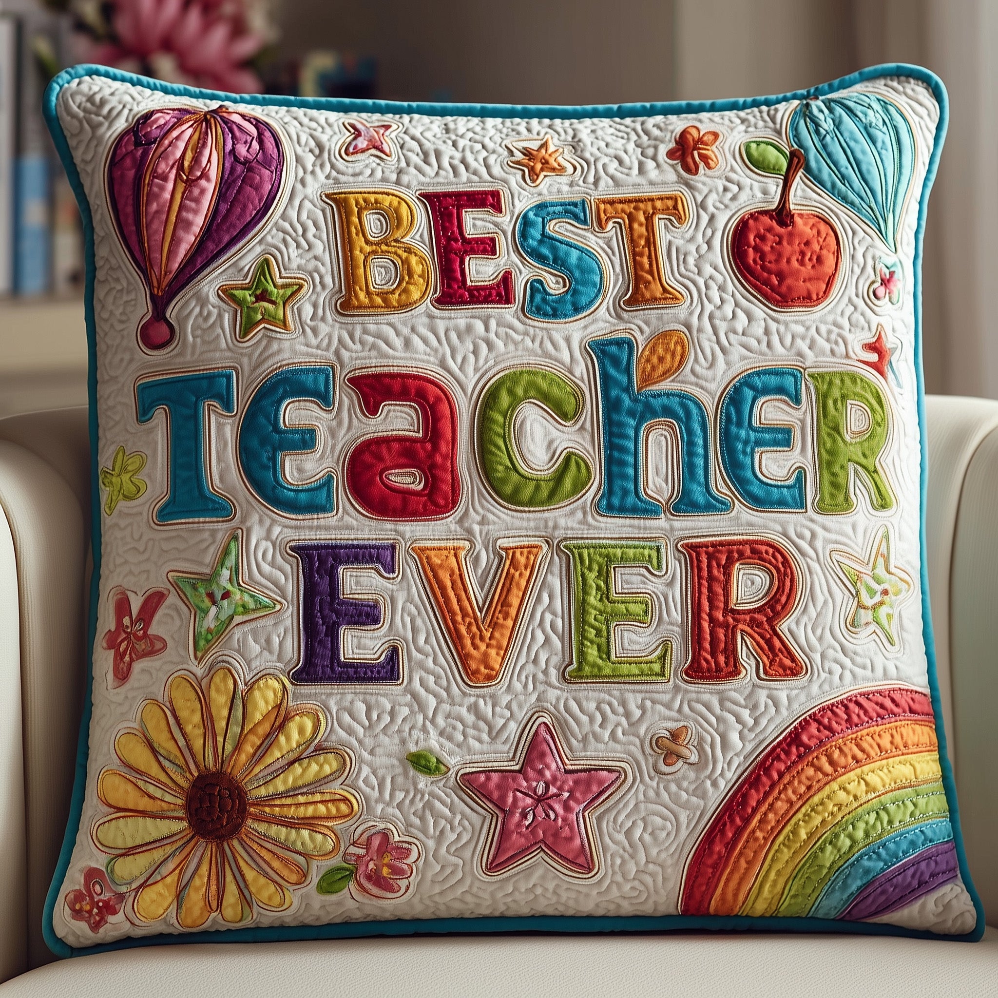 Best Teacher Ever Quilted Pillow Case Throw Pillow Cover ItemTeacher Xmas Gifts Holiday