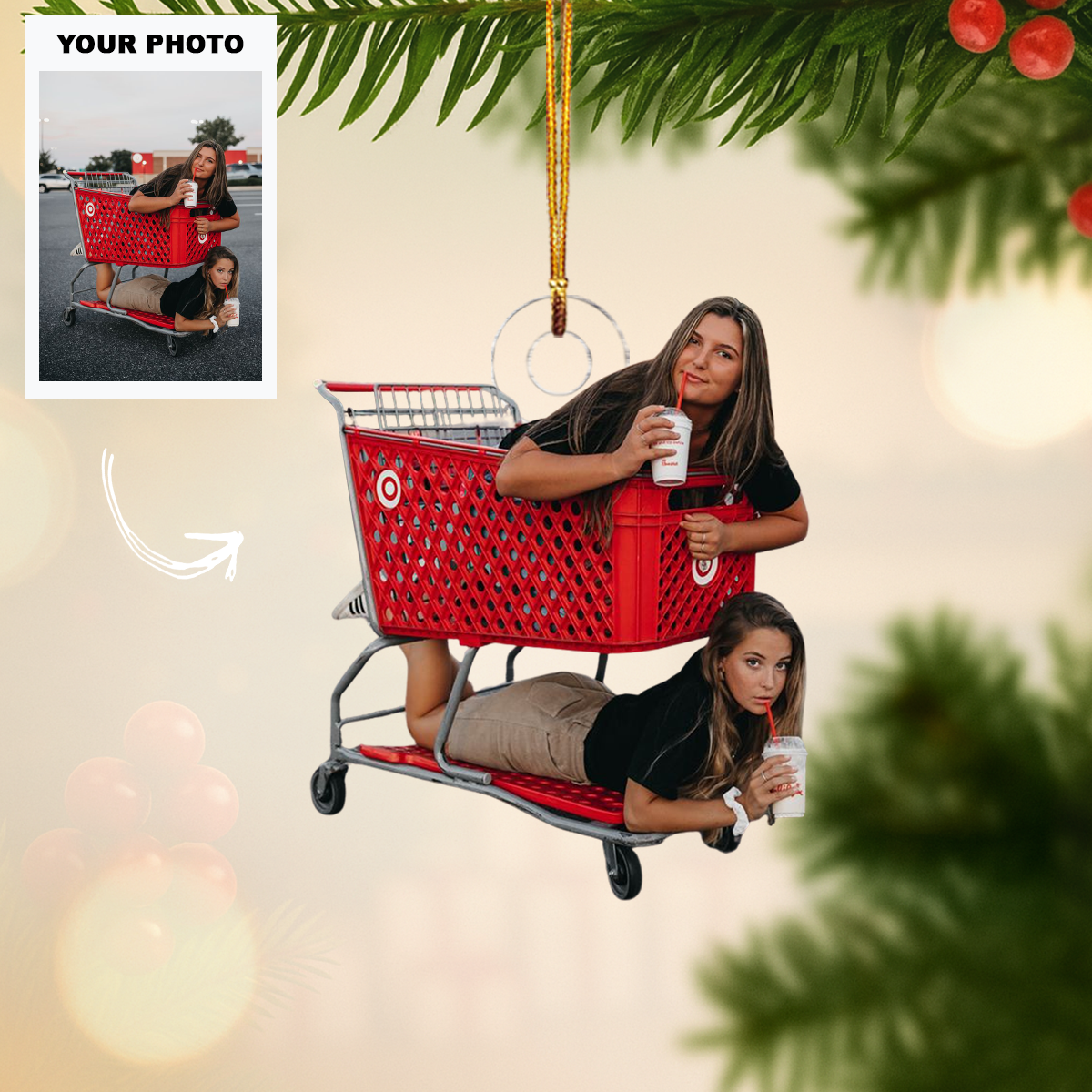 Bestie Vibes Only Personalized Photo Mica Ornament Customized Your Photo Ornament Ch