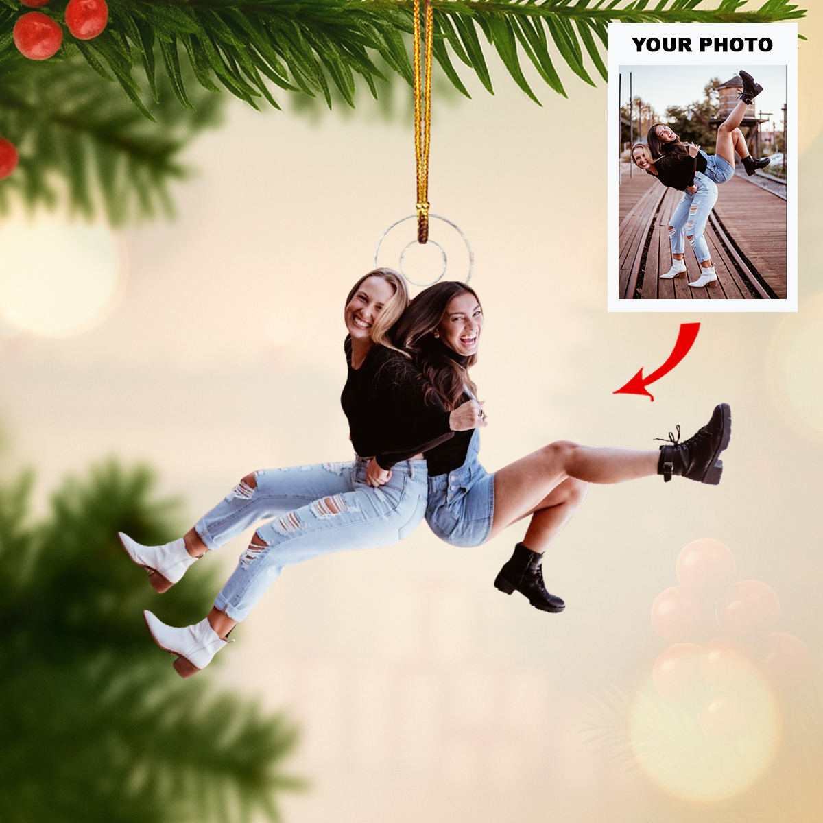 Besties By Heart Personalized Photo Mica Ornament Customized Your Photo Ornament Christmas