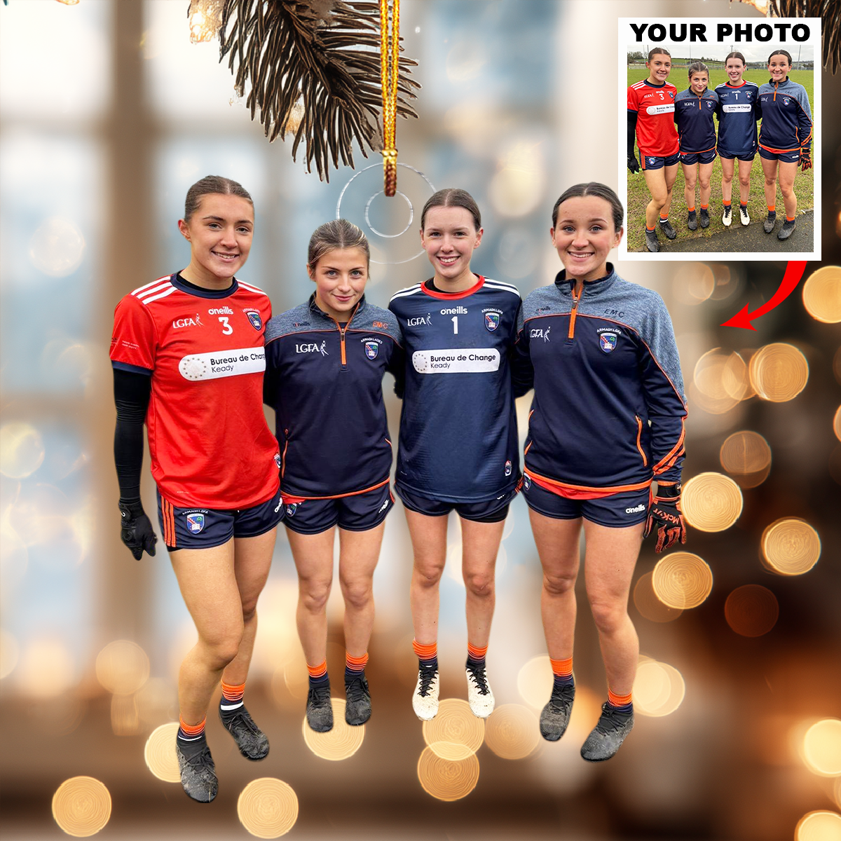 Besties On The Field Personalized Photo Mica Ornament Christmas Gift For Sport Players