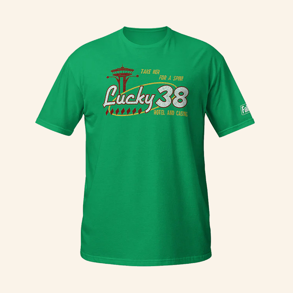 Bethesda Gear Merch Fallout New Vegas Lucky 38 Casino T-Shirt Best Gifts For Friends