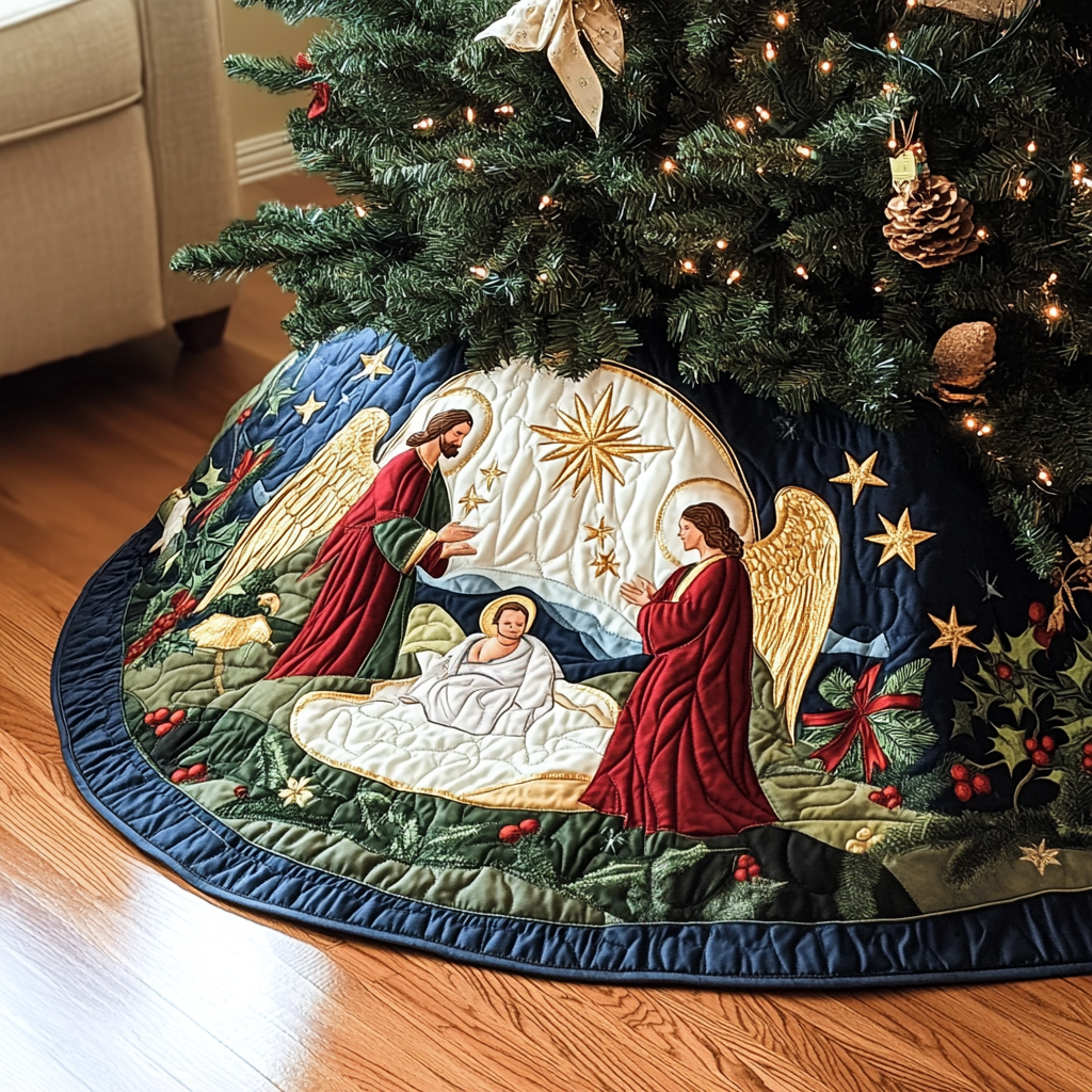 Bethlehem Blessing Christmas Quilted Tree Skirt Christmas Tree Decor