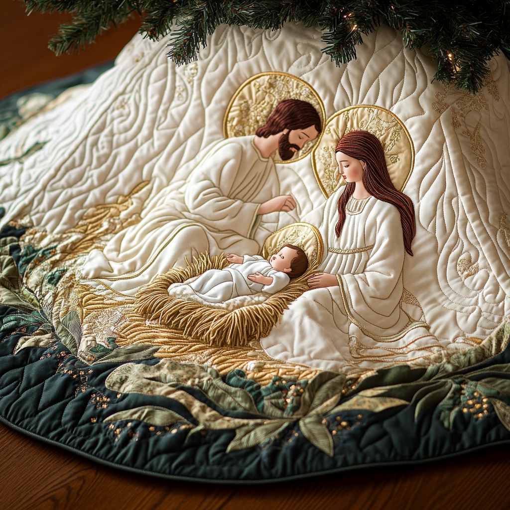 Bethlehem Blessing Christmas Quilted Tree Skirt Festive Christmas Home Styling