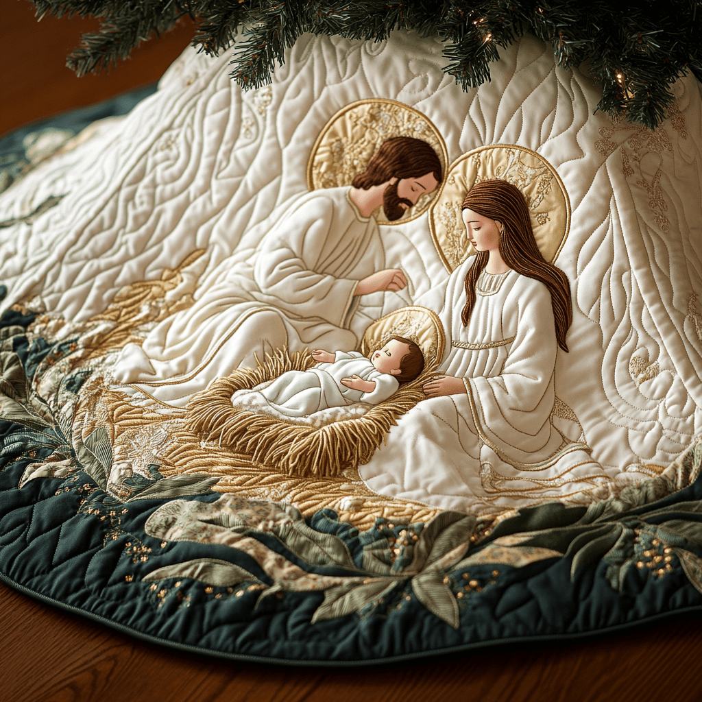 Bethlehem Blessing Christmas Quilted Tree Skirt Nativity Scene Home Interior Decorations