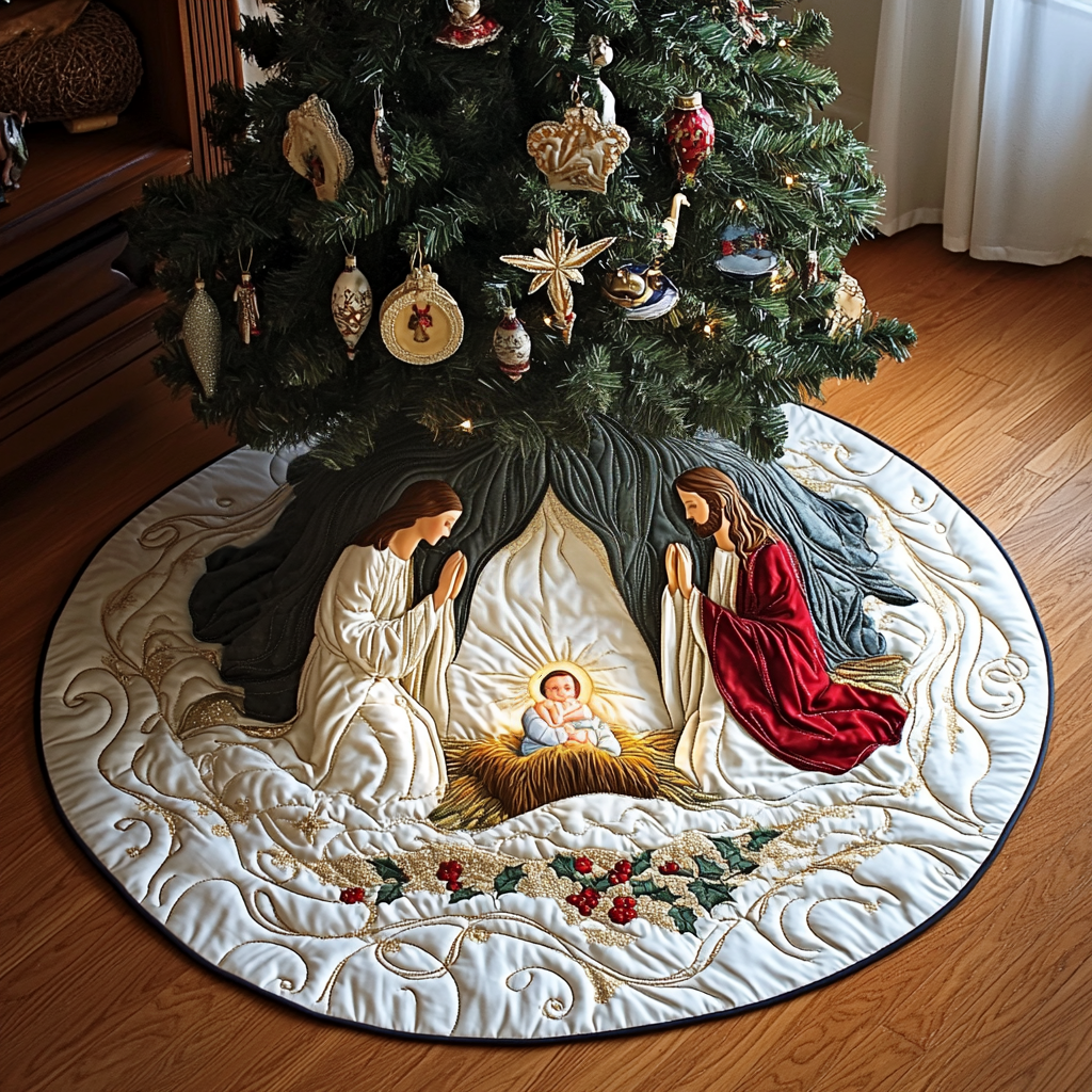 Bethlehem Peace Christmas Quilted Tree Skirt Christmas Holiday Living Room