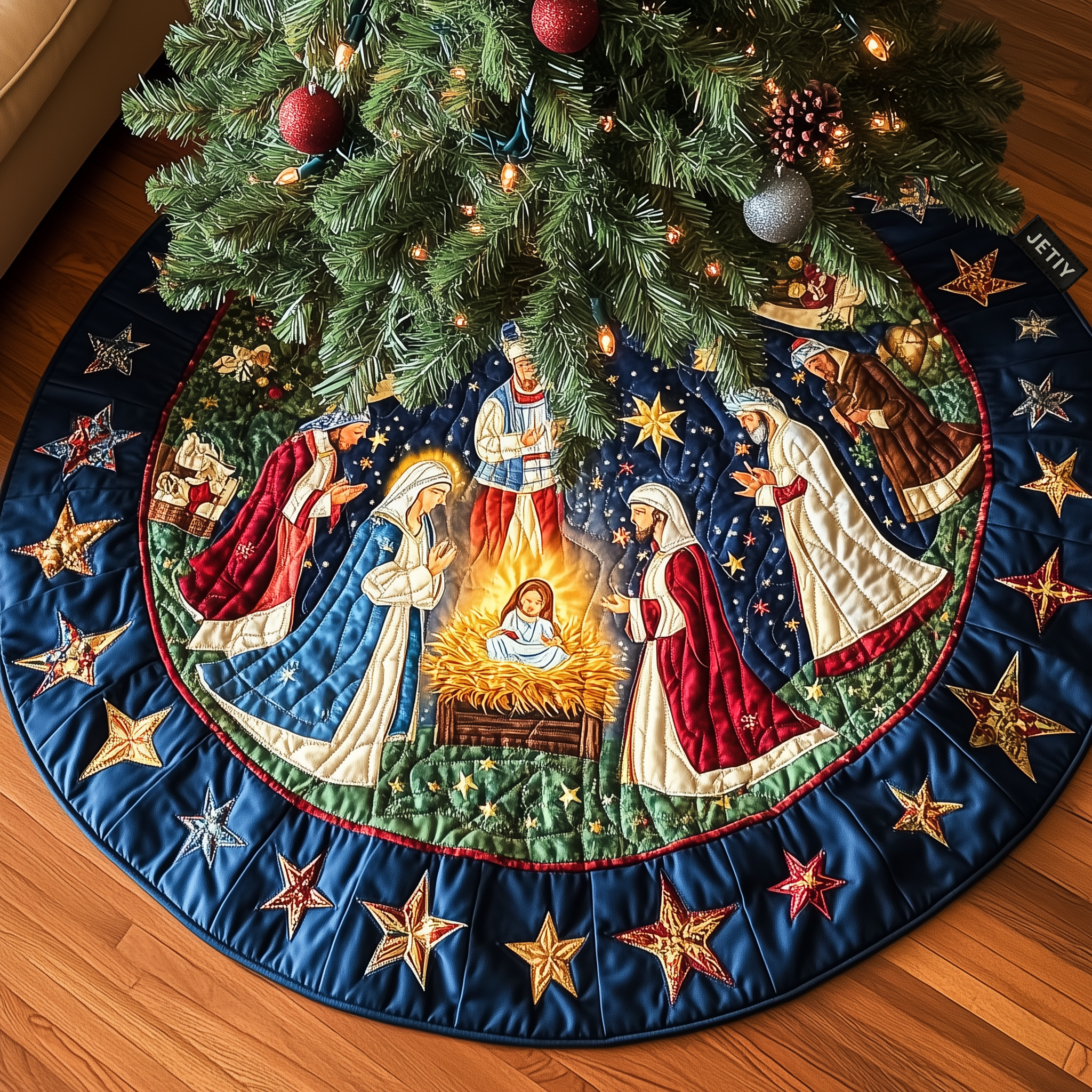 Bethlehem Peace Christmas Quilted Tree Skirt Under Tree Christmas Decor Holiday Party Decor for Home