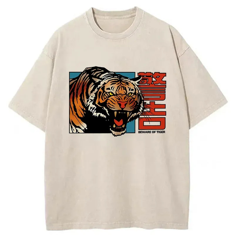 Beware Of Tiger Washed T-Shirt Everyday Comfort Graphic Shirt Gifts For BFF
