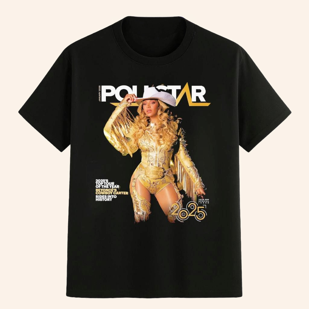 Beyonce Merch The Cover Of Pollstar As Cowboy Carter The Top Tour Of 2025 Year End T-Shirt Beyonce Merch The Cover Of Pollstar As Cowboy Carter The Top Tour Of 2025 Year End T-Shirt