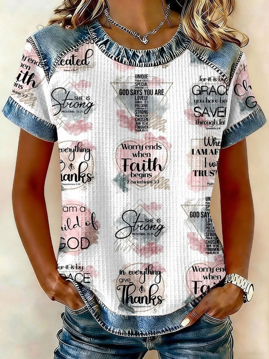 Bible Verse Faith Waffle T-Shirt Religious Faith Apparel Gift For Women's