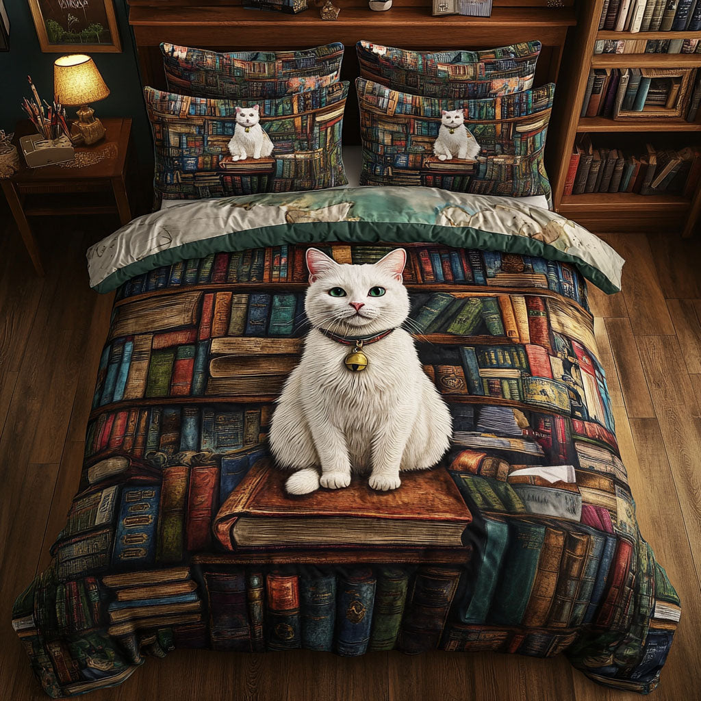 Bibliocat Dreams Quilted Bedding Set Bed Decorations Book Themed Gifts For Husband
