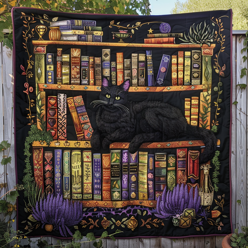 Bibliophile Cat Quilted Blanket Cat Christmas Gifts