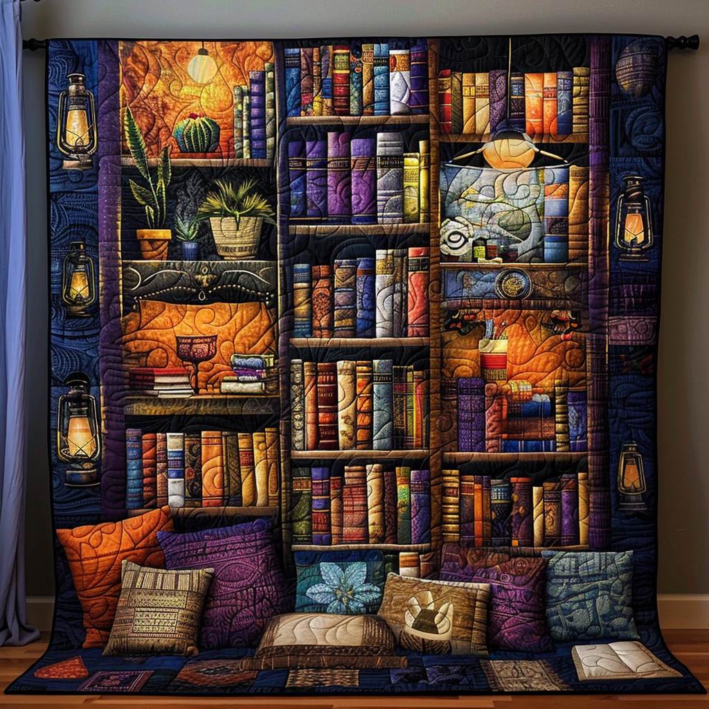 Bibliophile's Dream Quilted Blanket Cute Blankets For Bed