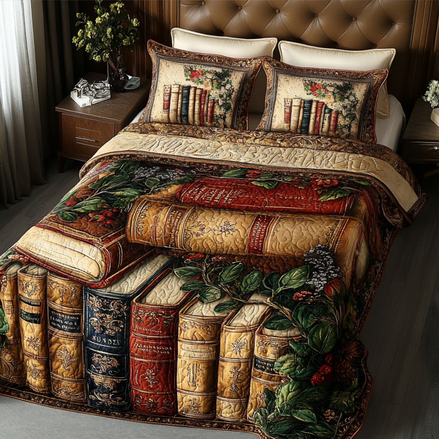 Bibliophiles Haven Quilted Bedding Set Stylish Bed Sheet Set for Modern Home