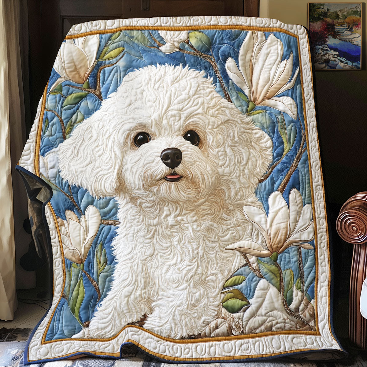Bichon Frise Blossom Quilt Blanket Elegant Throw Blanket Presents For Dog Lovers