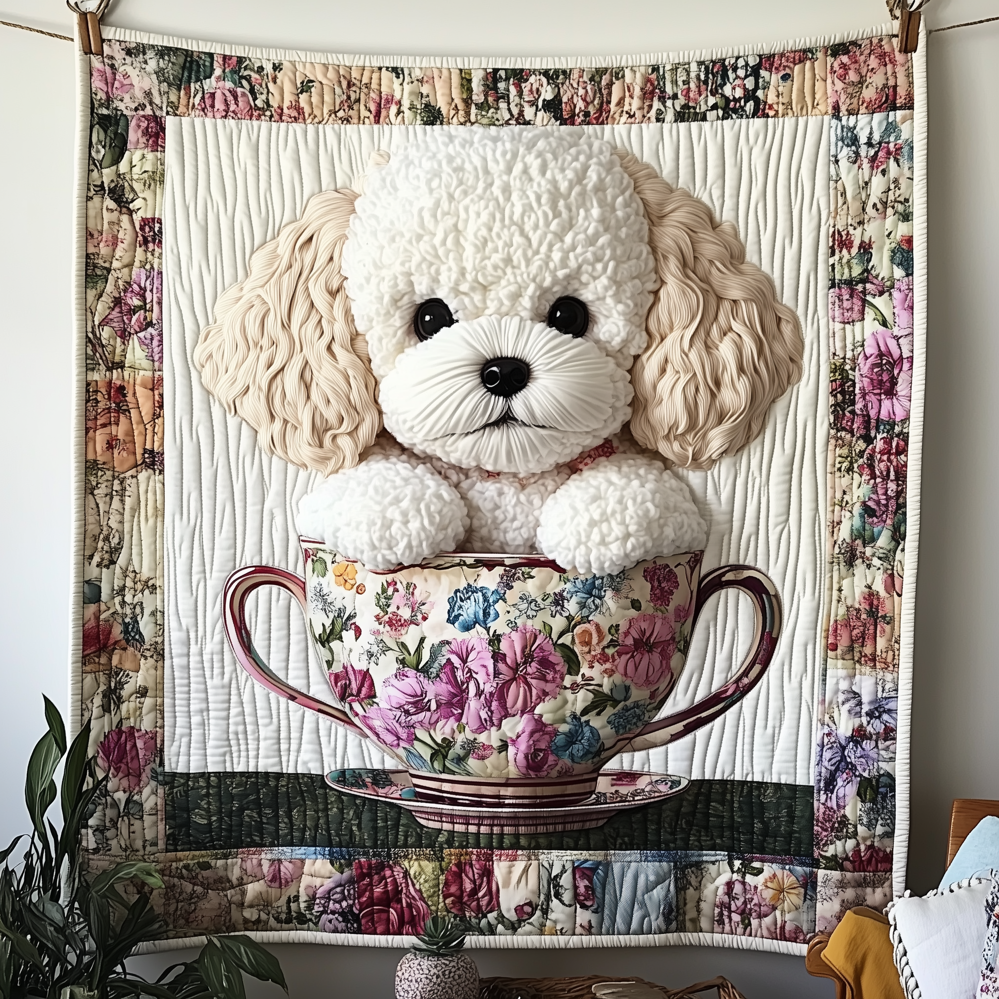 Bichon Frise Cute Puppy Fluffy Quilted Blanket Garden Tea Cup Gifts For Bichon Frise Owners