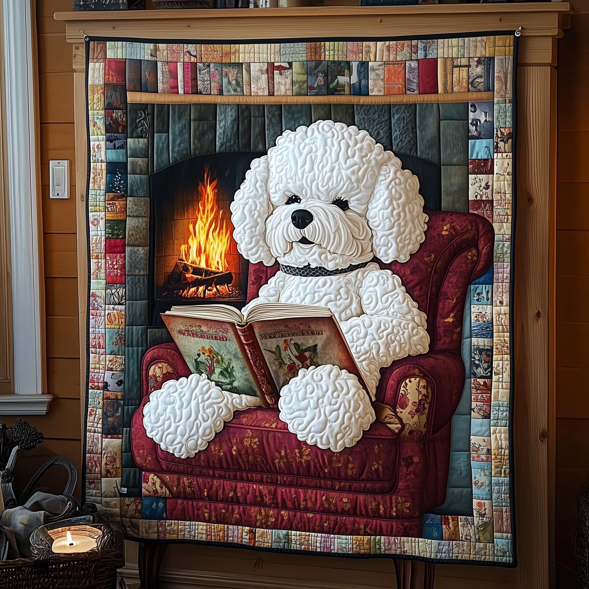 Bichon Frise Cute Puppy Friendly Quilted Blanket Pet Gifts For Bichon Frise Owners And Book Lovers
