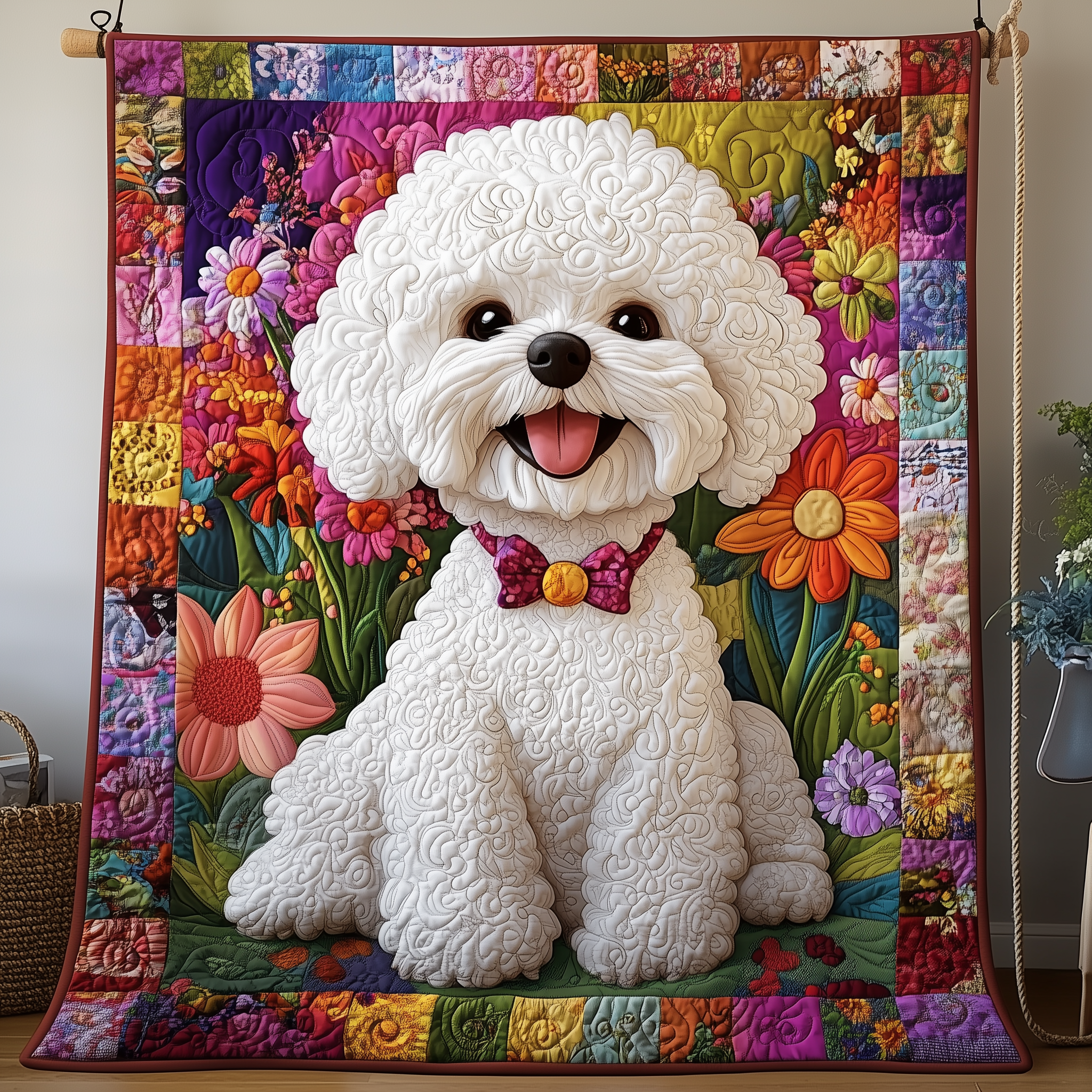 Bichon Frise Cute Puppy Small Quilted Blanket Smile Puppy Gifts For Bichon Frise Owners