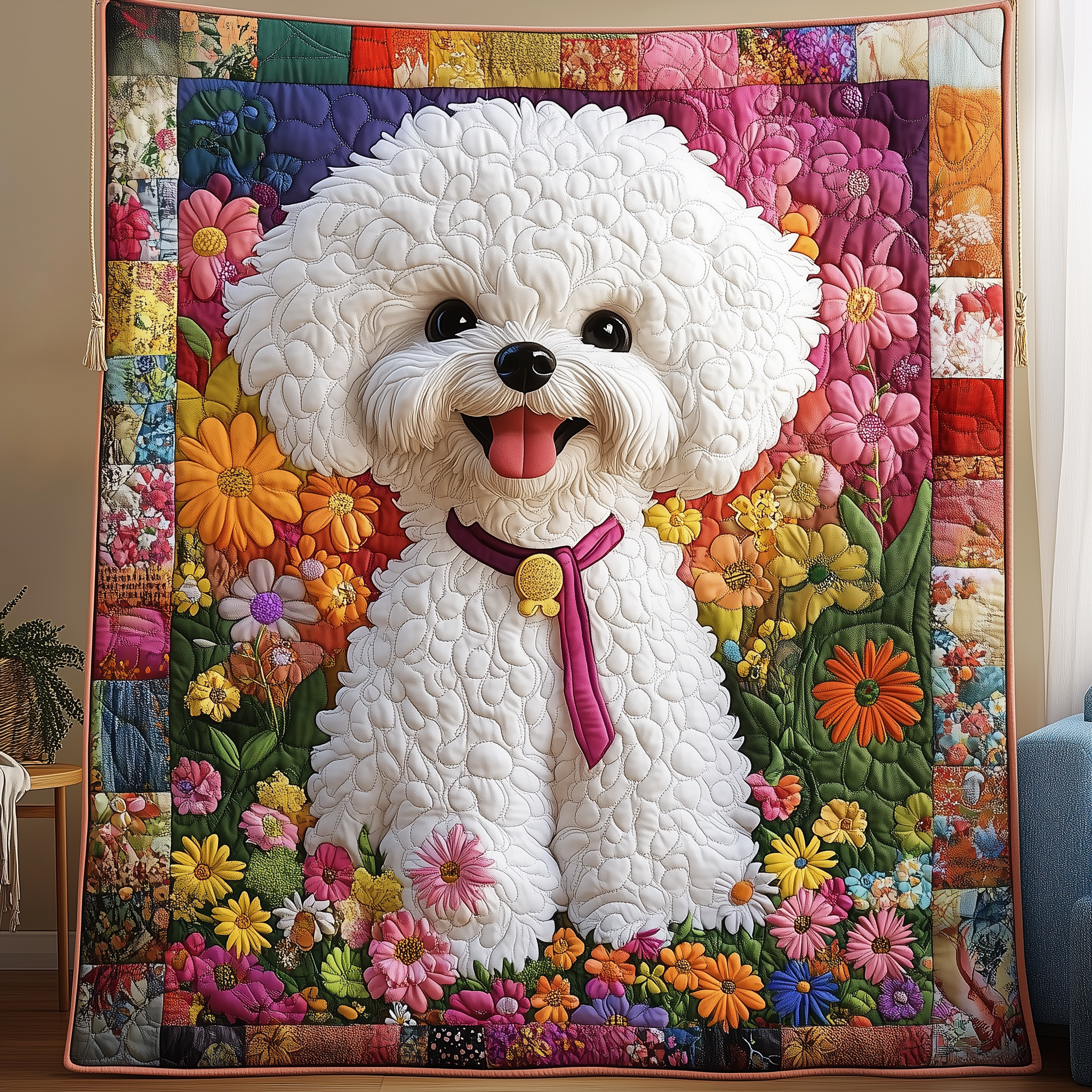 Bichon Frise Cute Puppy Tiny Quilted Blanket Adorable Puppy Gifts For Bichon Frise Owners