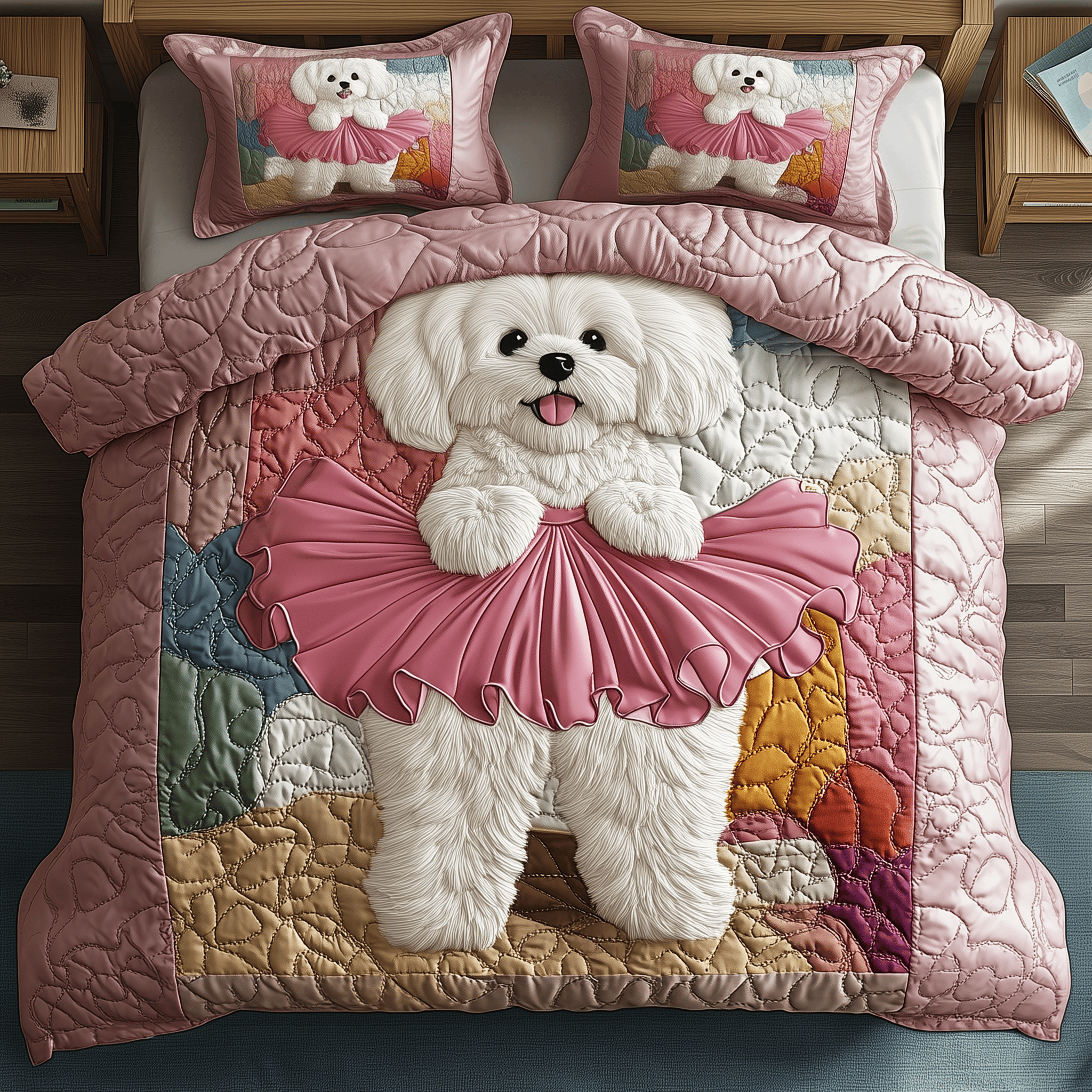 Bichon Frise Dancer Quilted Bedding Set Christmas Bedding Set Gifts For Couples Who Have Everything