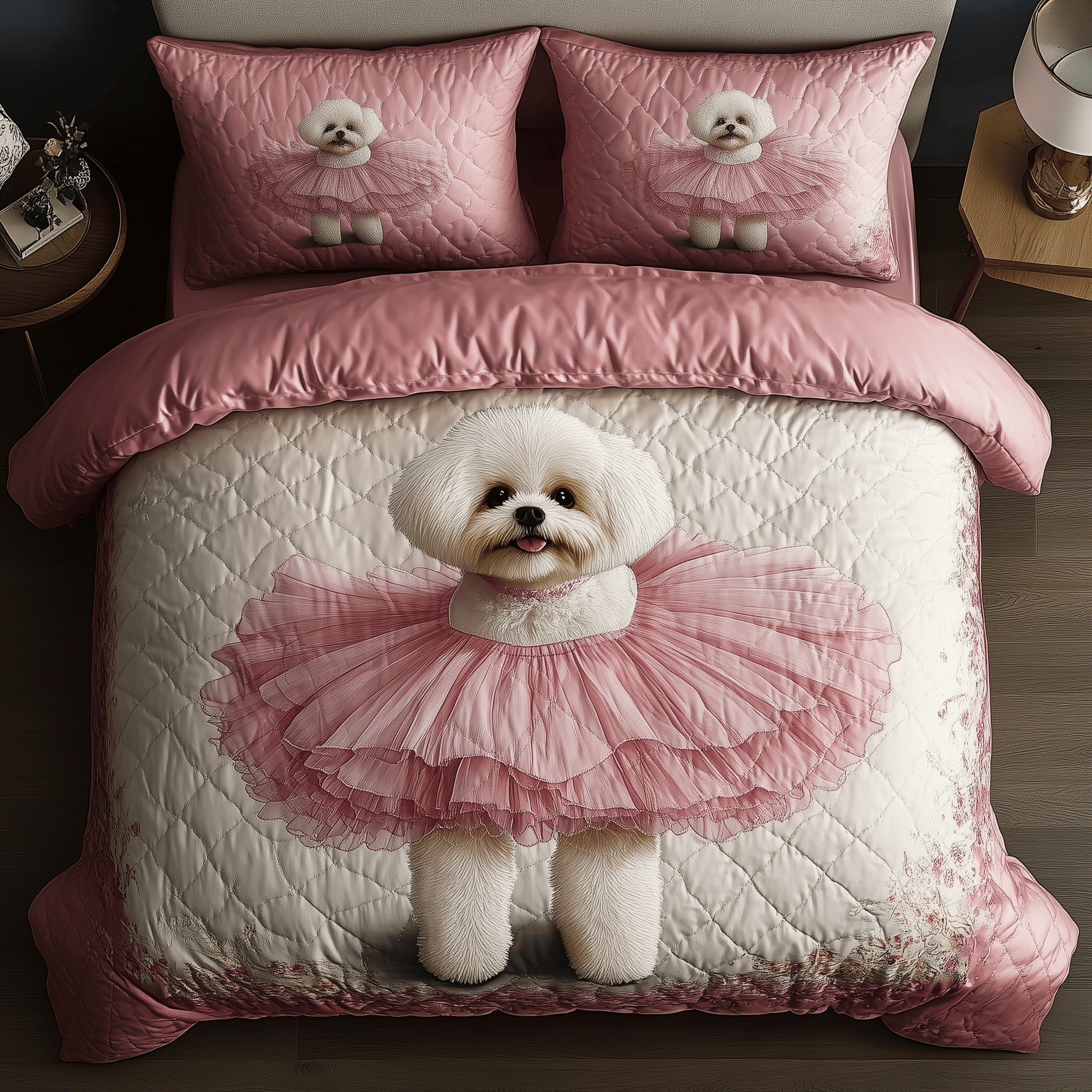 Bichon Frise Dancer Quilted Bedding Set Xmas Bedding Set Unique Christmas Gifts For Parents
