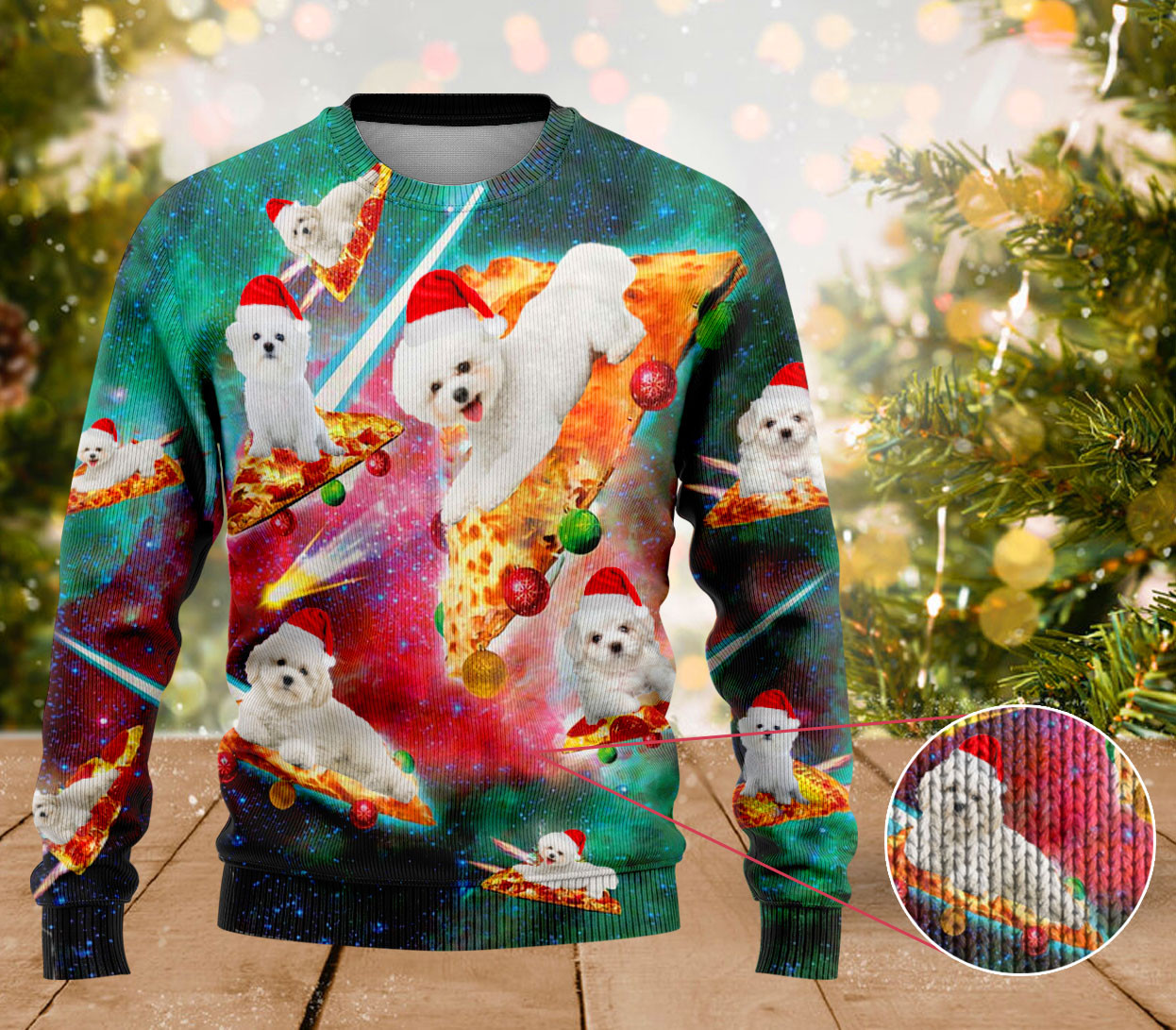 Bichon Frise Dog Pizza Ugly Sweater Cute Ugly Christmas Sweater Gifts For Dog Lovers