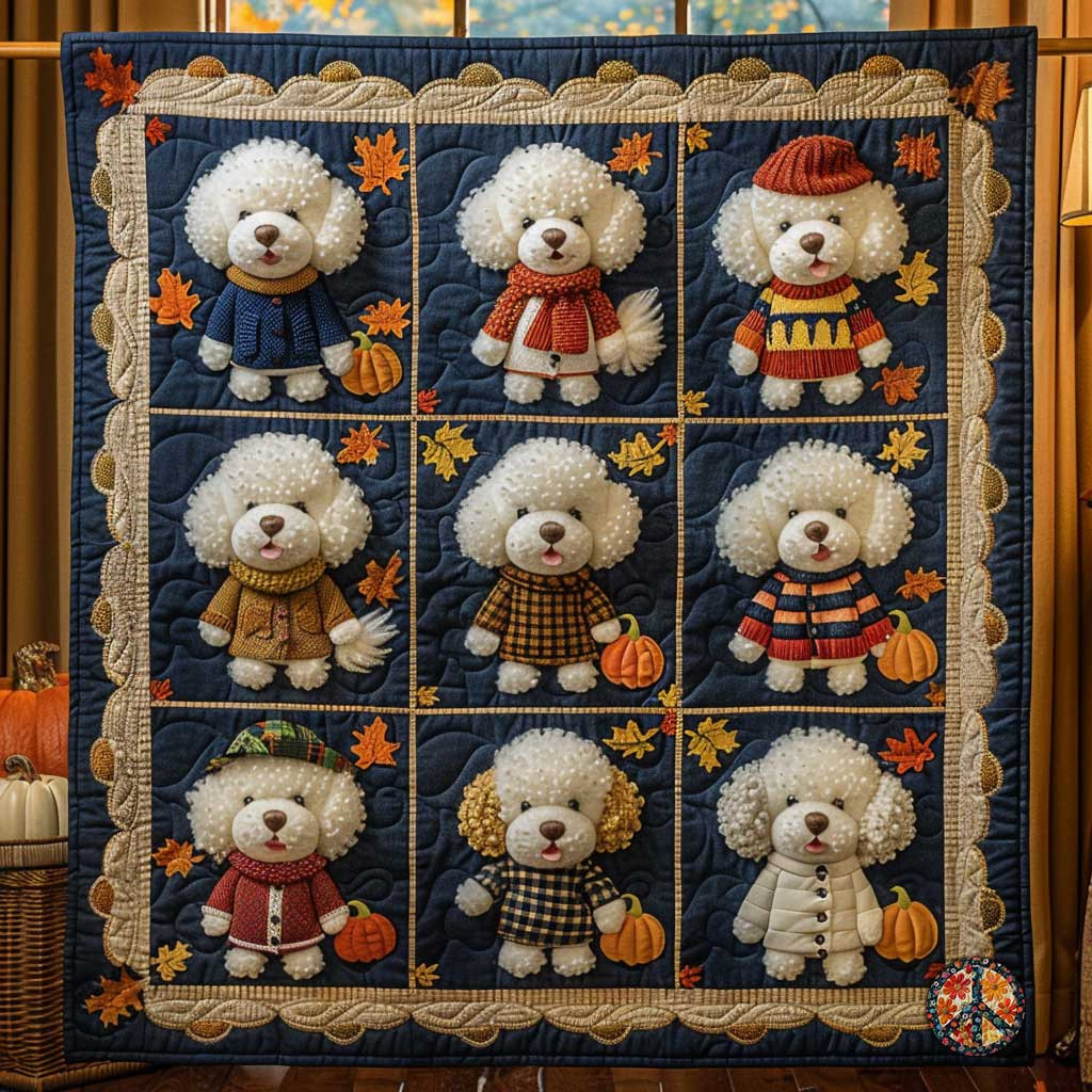 Bichon Frise Fluffy Friends Holiday Christmas Quilt Blanket Great Gifts For Dog Lovers