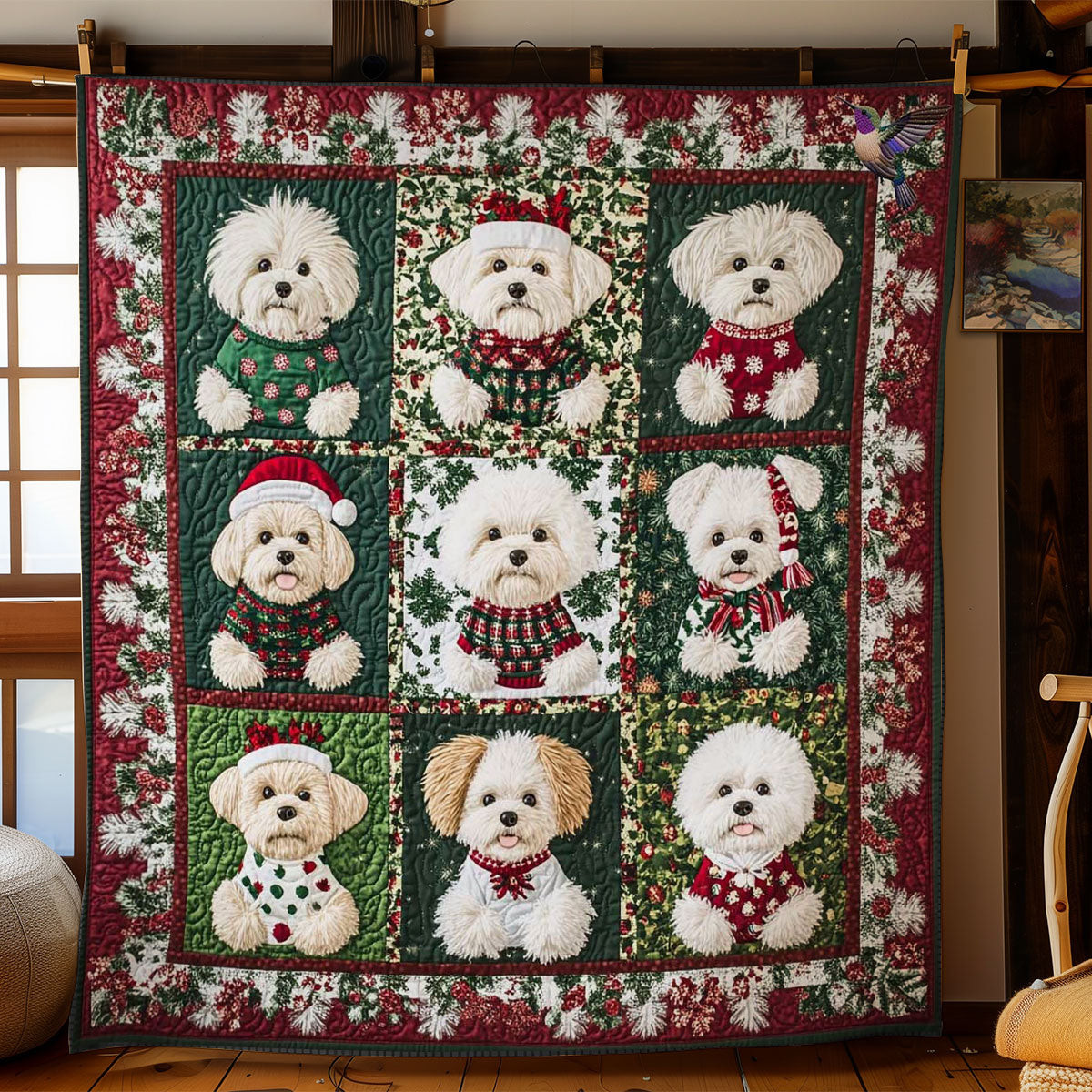 Bichon Frise Holiday Cheer Holiday Christmas Quilt Blanket Great Gifts For Dog Lovers