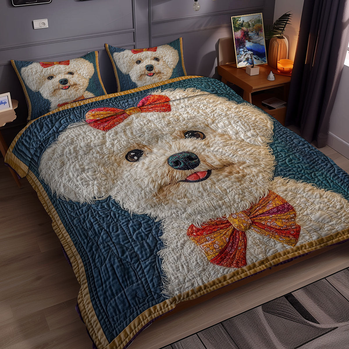 Bichon Frise Holiday Xmas Quilted Bedding Set Christmas Gift Ideas For Wife