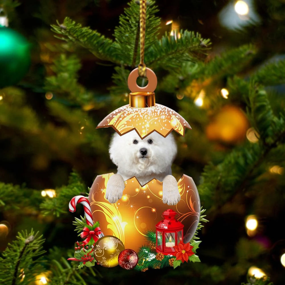 Bichon Frise In in Golden Egg Christmas Ornament Flat Acrylic Dog Ornament