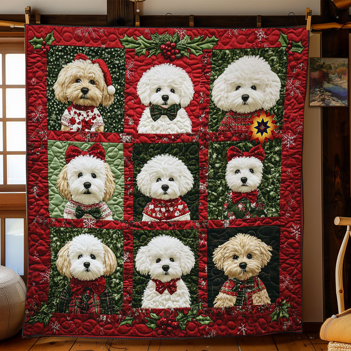 Bichon Frise Noel Quilt Trendy Quilt Blanket for Modern Home Interiors