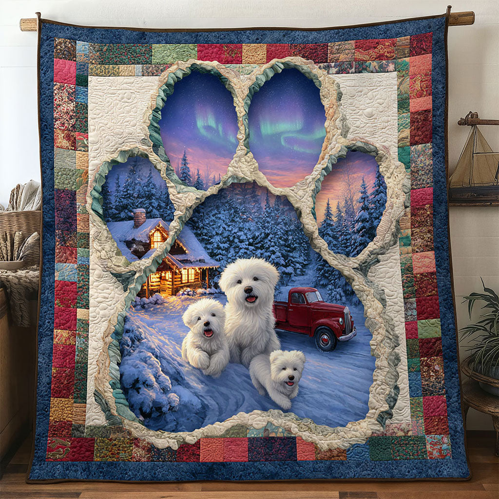 Bichon Frise Paw Cabin Glow Quilt Blanket Christmas Throw Blanket Bichon Frise Themed Gifts