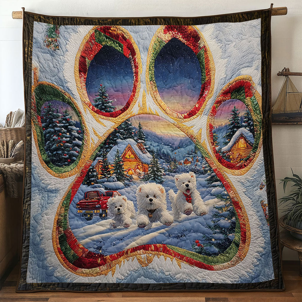 Bichon Frise Paw Holiday Blessing Quilt Blanket Christmas Throw Blanket Bichon Frise Themed Gifts